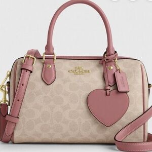 Coach Rowan Satchel Bag in Signature Canvas with Heart Charm NWT